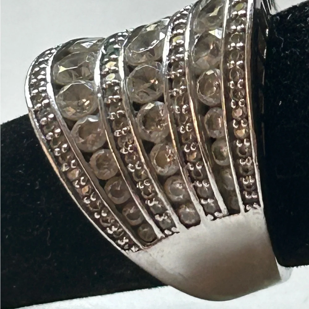 Silver Crystal Size 8 Multi-Row Statement Ring - Clear